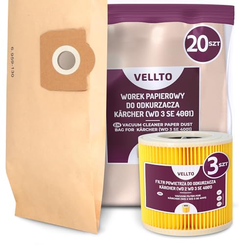 20x Vellto Staubsaugerbeutel Kompatibel mit Kärcher 6.959-130.0 WD3 MV3 SE 4001 4002 WD2 Plus V17 V15 Papierbeutel Ersatzbeutel Staubbeutel mit 3x Filter Faltenfilter Patronenfilter 20x Vellto Staubsaugerbeutel Kompatibel mit Kärcher 6.959-130.0 WD3 MV3 SE 4001 4002 WD2 Plus V17 V15 Papierbeutel Ersatzbeutel Staubbeutel mit 3x Filter Faltenfilter Patronenfilter von Vellto