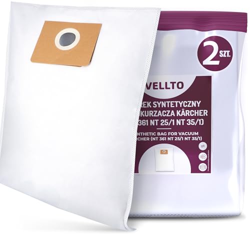 2x Vellto Staubsaugerbeutel Kompatibel mit Kärcher 6.907-479.0 NT 361 351 25/1 AP 35/1 561 611 Eco H TE 40/1 Tact Ersatzbeutel Staubbeutel Filtertüten Vlies Filtersack von Vellto