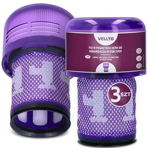 3x Vellto HEPA Filter Für Staubsauger Kompatibel Mit Dyson V12 Absolute Pro Detect Slim Animal Plus Motorhead Torque Drive Total Clean Waschbar Hohe Leistung Saugen Trocken Nass von Vellto