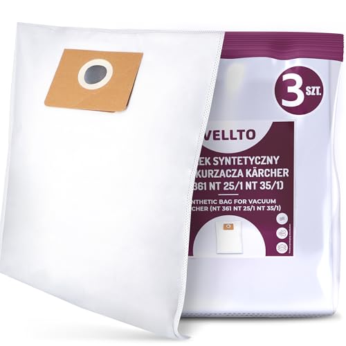 3x Vellto Staubsaugerbeutel Kompatibel mit Kärcher 6.907-479.0 NT 361 351 25/1 AP 35/1 561 611 Eco H TE 40/1 Tact Ersatzbeutel Staubbeutel Filtertüten Vlies Filtersack von Vellto