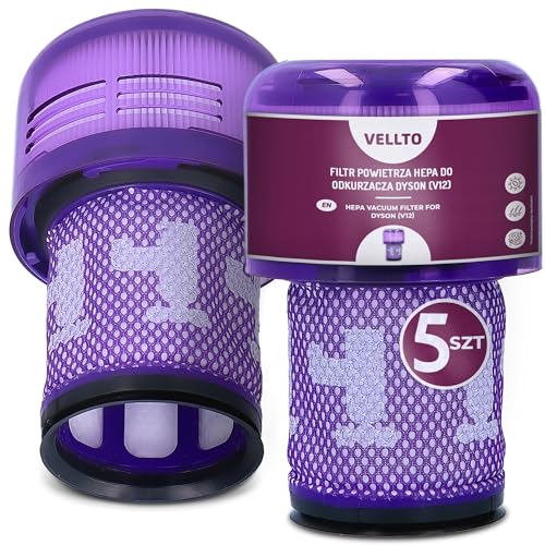 5x Vellto HEPA Filter Für Staubsauger Kompatibel Mit Dyson V12 Absolute Pro Detect Slim Animal Plus Motorhead Torque Drive Total Clean Waschbar Hohe Leistung Saugen Trocken Nass von Vellto