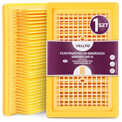 Vellto Luftfilter Für Staubsauger Kompatibel Mit Kärcher WD4 WD5 WD6 MV4 MV5 MV6 2.863-005 Premium Verstärkt Leistungsstark Papier Saugen Ersatzfilter Staub Pollen Allergene von Vellto