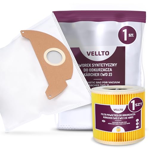 Vellto Staubsaugerbeutel Kompatibel mit Kärcher 6.904-322.0 WD2 MV2 SE2001 SE3001 A 2000 2003 2004 2054 2099 WD 2200 2210 2240 2250 Ersatzbeutel Staubbeutel mit Patronenfilter Filter von Vellto