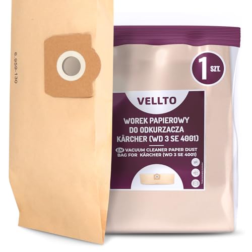 Vellto Staubsaugerbeutel Kompatibel mit Kärcher 6.959-130.0 WD3 MV3 SE 4001 4002 V17 V12 A2201 2604 2251 2554 2504 2204 2150 2201 F A Ersatzbeutel Staubbeutel Beutel Papierfilterbeutel von Vellto