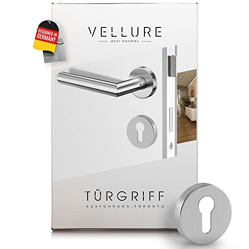 Vellure® Türgriff Set aus Edelstahl (Inkl. Bohrschablone & Montageanleitung) Türklinken Innentüren Set - Türbeschlag - Türgriffe Innentüren - Drückergarnitur Zimmertüren (Für Wohnungseingangstüren) von Vellure