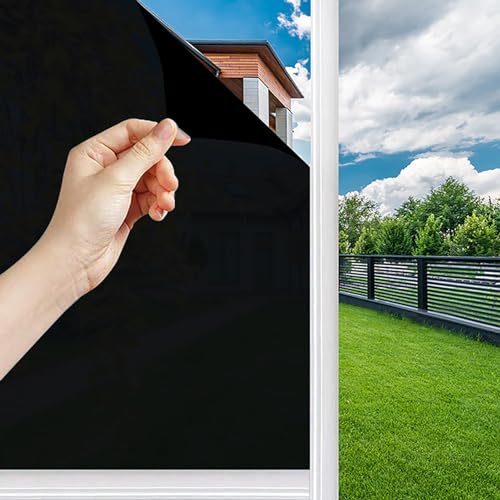 Spiegelfolie Selbstklebend Reflektierende Fensterfolie Sonnenschutzfolie Sichtschutzfolie UV-Schutz Wärmeisolierung Fenster für Büro und Haus (Schwarz, 60 * 200cm) von VeloZenith