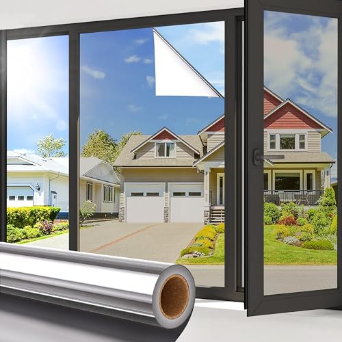 Spiegelfolie Selbstklebend Reflektierende Fensterfolie Sonnenschutzfolie Sichtschutzfolie UV-Schutz Wärmeisolierung Fenster für Büro und Haus (Silver, 40 * 200cm) von VeloZenith