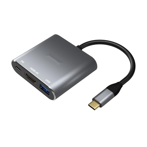 Konverter, USB-C-auf-HDMI/USB-C/Typ auf USB 3.0, 3-in-1, 15 cm, Grau, ermöglicht den gleichzeitigen Anschluss mehrerer Geräte. von Velocraze