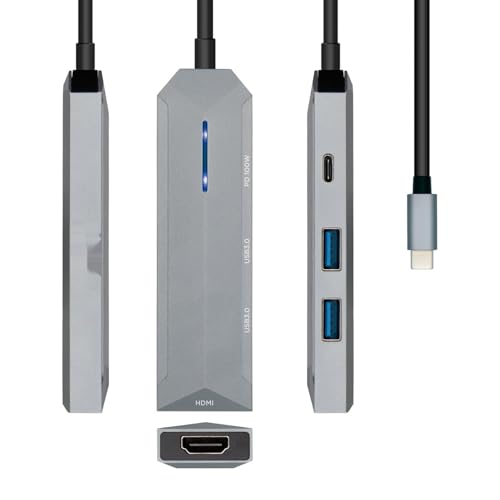 Velocraze Dock USB-C-Gerät 4-in-1 mit 1 HDMI-Anschluss, 2 USB-Ports und 1 PD-Anschluss, Grau, 15 cm, ideal für vielseitige und schnelle Verbindungen. von Velocraze