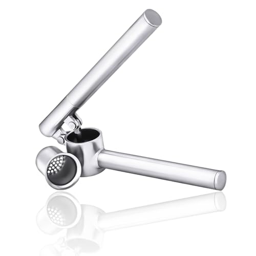 Velrithia Knoblauchpresse, Hebeldesign erleichtert das Auspressen von Knoblauch und Ingwer,Leicht zu Reinigende,spülmaschinengeeignet,304 Edelstahl,Zinklegierung,Silber von Velrithia