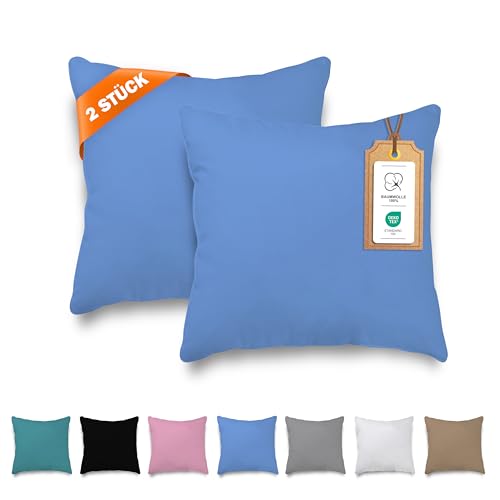 Veluna Home Kissenbezug 80x80cm - 100% Baumwolle(2er-Set) - Blau - Dicht gewebt mit 57 Fäden/cm² - Kopfkissenbezug - Oeko Tex Zertifiziert - Renforcé Kissenhülle für Kissen mit Reißverschluss von Veluna Home