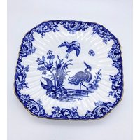 Antik Weiß Und Blau Keramik Spode Copeland Tortenplatte Vögel Reiher von VelvetBerryHome
