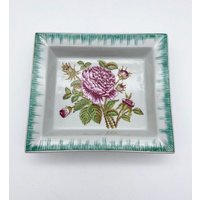 Vintage Keramik Große Schmuckschale Dekorativ Floral Rosa Und Grün Signiert von VelvetBerryHome