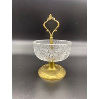 Vintage Zawiercie Geätzter Kristall Und Messing Bonbonschale von VelvetBerryHome