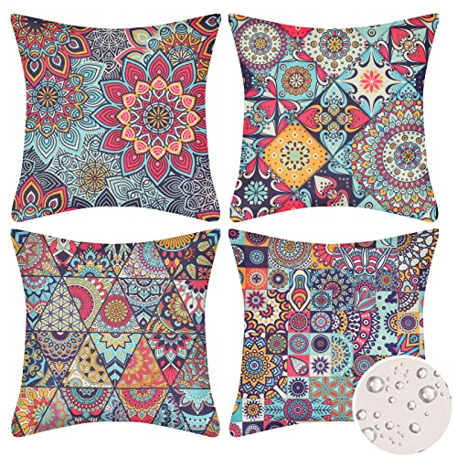 Velvhom 4er-Set Mandala Kissenbezug 40x40cm Wasserdicht Boho Leinen Kissenhülle Dekokissen Ethno Draussen Zierkissenbezüge für Schlafzimmer Sofa Auto Zuhause Dekor 16x16 Inch von Velvhom