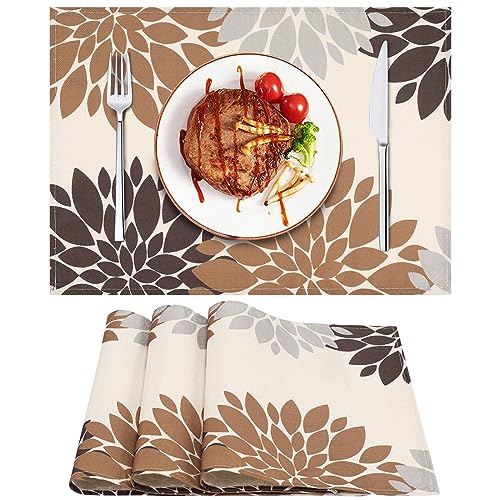 Platzsets Abwaschbar 4er Set rutschfest Tischsets Abwaschbar Outdoor Wetterfest Leinen Braun Platzdeckchen Schmutzabweisend Hitzebeständig Esstisch Küche Speisetisch Tischuntersetzer 32x45 cm von Velvhom