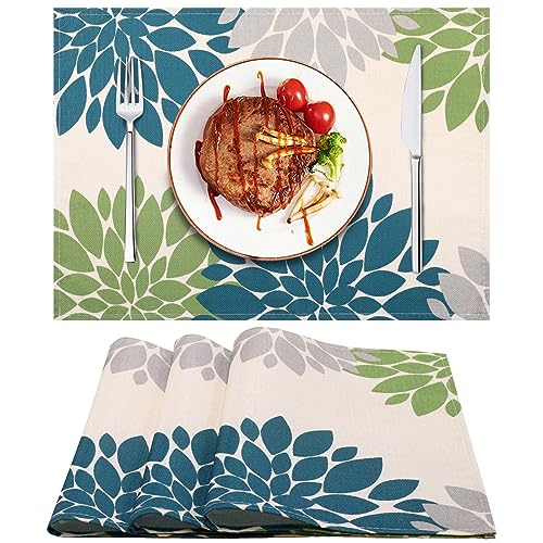 Tischsets Abwaschbar Tisch Platzset Grün Dahlia Blume Platzdeckchen Outdoor Wasserdicht Leinen Platz-Matten Untersetzer Für Hause Küche Esstisch Tisch Dekoration 32x45 cm 4Er Set von Velvhom