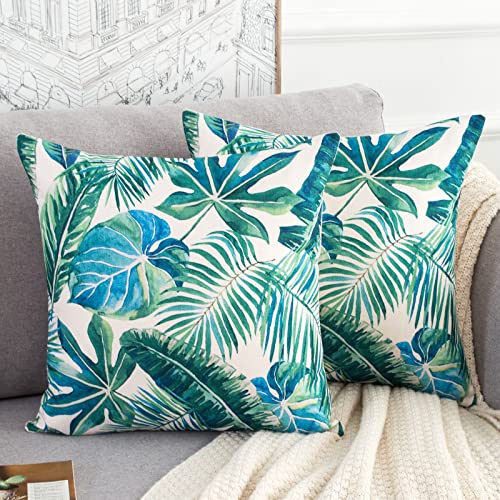 Velvhom Sofakissen Frühling Sommer Kissenbezug Grün Blätter Couchkissen Moderne Sofakissenbezüge Tropische Palme Blätter Kissen Bezüge für Garten Couch Sofa Wohnzimmer Schlafzimmer 45x45 cm von Velvhom