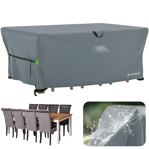 Velway Abdeckung Gartenmöbel Wasserdicht 242x162x71cm - Rechteckig Schutzhülle Winddicht Loungemöbel Abdeckung Abdeckhauben für Gartentische Sitzgruppe Terrassenmöbel - Grau von Velway