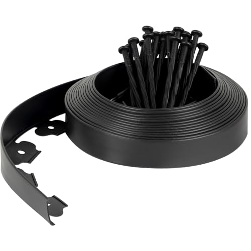 Velway Flexible Rasenkante Kunststoff, Länge 10m Höhe 5cm, mit 40 Erdanker, Schwarz – Beeteinfassung, Beetbegrenzung, Rasenbegrenzung für Garten & Wege von Velway