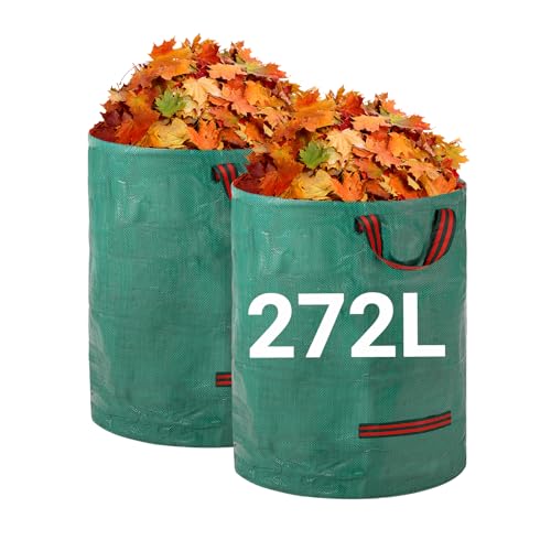 Velway Gartensack 2x272L Gartenabfallsack Laubsack - Stabil Selbststehend mit 4 Griffen, Robust & Wasserdicht - Wiederverwendbar & Faltbar für Grünschnitt, Laub, Rasenschnitt, Gartenabfälle von Velway
