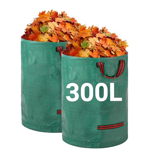Velway Gartensack 2x300L Gartenabfallsack Laubsack - Stabil Selbststehend mit 4 Griffen, Robust & Wasserdicht - Wiederverwendbar & Faltbar für Grünschnitt, Laub, Rasenschnitt, Gartenabfälle von Velway