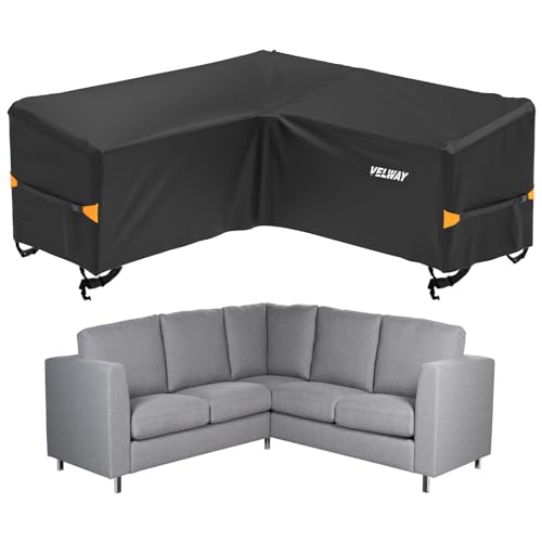 Velway Gartenmöbel Abdeckung V-Form Gartensofabezug, Wasserdicht 420D Oxford, Outdoor Rattansofa Abdeckung winddichten Schutzhülle für L-Form Garten Lounge Sofa, Ecksofa (Schwarz, 215x215x87cm) von Velway