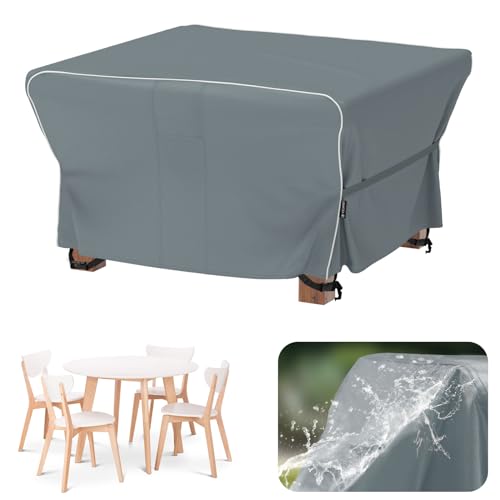 Velway Gartenmöbel Abdeckung Wasserdicht 125x125x74cm - Winddicht Schutzhülle mit Reflektierender Streifen 600D Oxford Möbelsets Abdeckung Staubfest Abdeckhauben für Gartentisch Sitzgruppe Grau von Velway