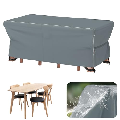Velway Gartenmöbel Abdeckung Wasserdicht 170x95x74cm - Winddicht Schutzhülle mit Reflektierender Streifen 600D Oxford Möbelsets Abdeckung Staubfest Abdeckhauben für Gartentisch Sitzgruppe Grau von Velway