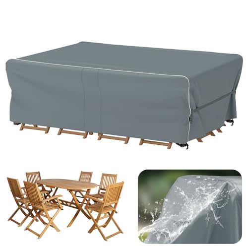 Velway Gartenmöbel Abdeckung Wasserdicht 200x160x74cm - Winddicht Schutzhülle mit Reflektierender Streifen 600D Oxford Möbelsets Abdeckung Staubfest Abdeckhauben für Gartentisch Sitzgruppe Grau von Velway