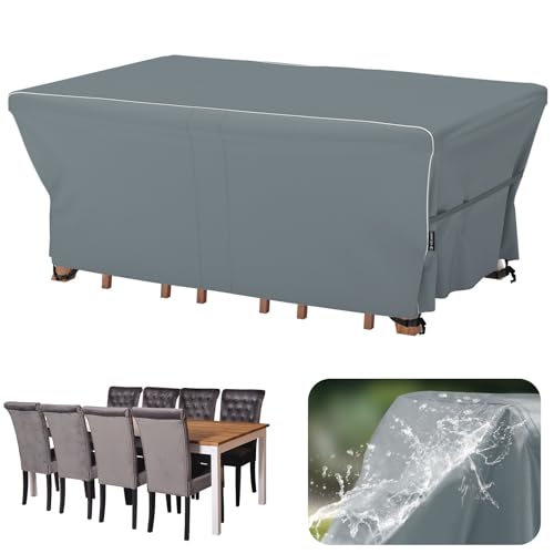 Velway Gartenmöbel Abdeckung Wasserdicht 242x162x71cm - Winddicht Schutzhülle mit Reflektierender Streifen 600D Oxford Möbelsets Abdeckung Staubfest Abdeckhauben für Gartentisch Sitzgruppe Grau von Velway
