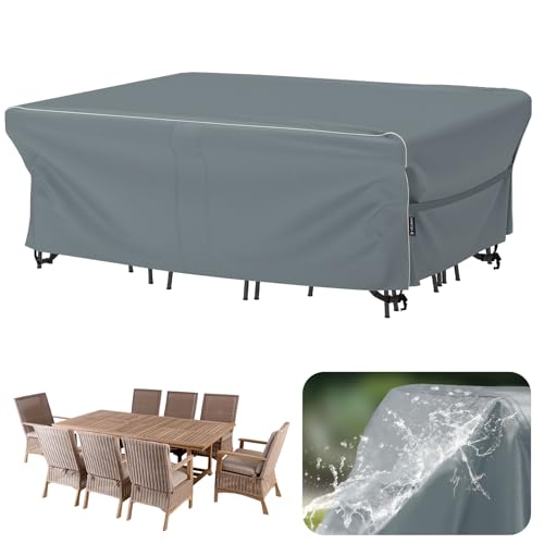 Velway Gartenmöbel Abdeckung Wasserdicht 250x210x71cm - Winddicht Schutzhülle mit Reflektierender Streifen 600D Oxford Möbelsets Abdeckung Staubfest Abdeckhauben für Gartentisch Sitzgruppe Grau von Velway