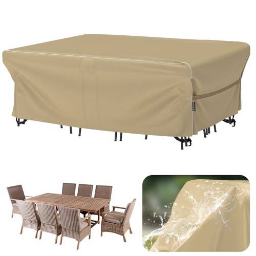 Velway Gartenmöbel Abdeckung Wasserdicht 250x210x71cm - Winddicht Schutzhülle mit Reflektierender Streifen 600D Oxford Möbelsets Abdeckung Staubfest Abdeckhauben für Gartentisch Sitzgruppe Khaki von Velway