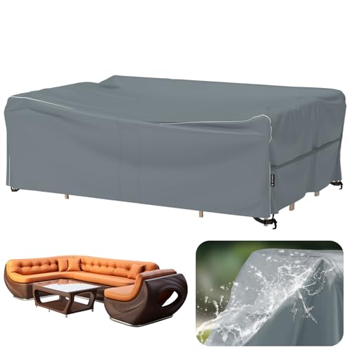 Velway Gartenmöbel Abdeckung Wasserdicht 270x180x71cm - Winddicht Schutzhülle mit Reflektierender Streifen 600D Oxford Möbelsets Abdeckung Staubfest Abdeckhauben für Gartentisch Sitzgruppe Grau von Velway