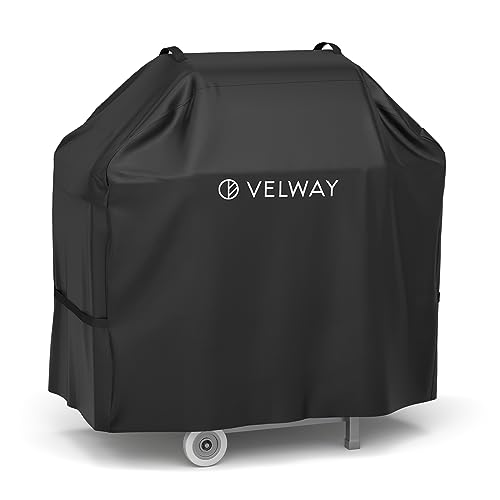 Velway Grillabdeckung 300D Oxford Gasgrillabdeckung wasserdichte Belüftungsschlitze und Griffe, BBQ Abdeckung staubdicht UV-beständige Hochleistungs-Gasgrillabdeckung 117 x 66 x 117 cm von Velway