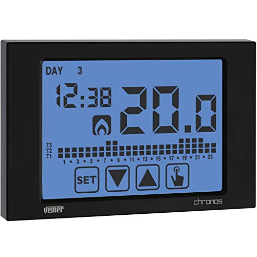 VEMER VE452900 CHRONOS - Digital Heizungsthermostat, Raumthermostat mit Touchscreen-LCD-Anzeige, Stromversorgung mit Batterien, Schwarz VEMER VE452900 CHRONOS - Digital Heizungsthermostat, Raumthermostat mit Touchscreen-LCD-Anzeige, Stromversorgung mit Batterien, Schwarz von VEMER