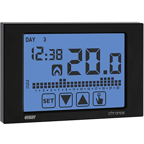 VEMER VE452900 CHRONOS - Digital Heizungsthermostat, Raumthermostat mit Touchscreen-LCD-Anzeige, Stromversorgung mit Batterien, Schwarz von VEMER