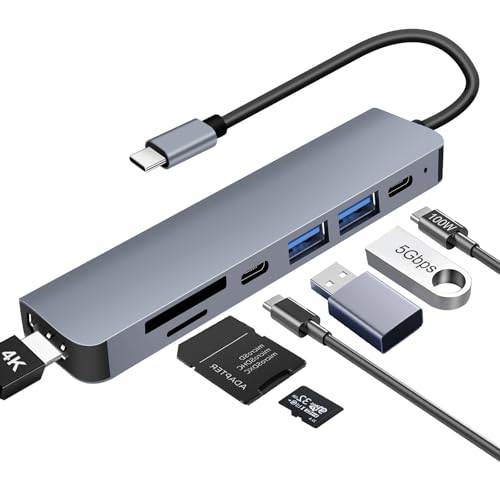 USB C Hub 7in1,PD100W,4K HDMI, 3*USB-A/C Datenports, SD/TF Kartenleser, 5Gbps USB-C Hub Docking Station Multiport Adapter für MacBook Air/Pro,iPad,iPhone 16 Serie, Galaxy S24,Steam Deck usw. von Vemfay