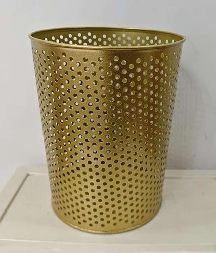 Kleiner goldfarbener Metall-Mülleimer, dekorativer Hohlraum-Mülleimer, Papierkorb, moderner runder Bauernhaus-Mülleimer für Badezimmer, Schlafzimmer, Küche und Büro (Punkte) von Venalys