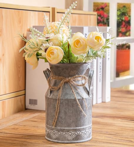 Venalys Vintage Milchkanne aus verzinktem Metall, Farmhouse-Dekovase, rustikale Damast-Milchkanne für Blumen, 18 cm hoch von Venalys