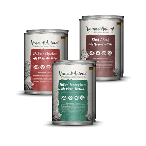 Venandi Animal - Premium Nassfutter für Katzen - Probierpaket I als Monoprotein 6er Pack (6 x 400 g), getreidefrei, Monoprotein von Venandi Animal