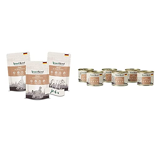 Venandi Animal Premium Nassfutter für Katzen, Probierpaket I, 12 x 125 g, 1.5 kg & Premium Nassfutter für Katzen, Probierpaket III, Huhn, Ente, Rind, Pferd, Kalb, Truthahn, 6 x 200 g, 1.2 kg von Venandi Animal