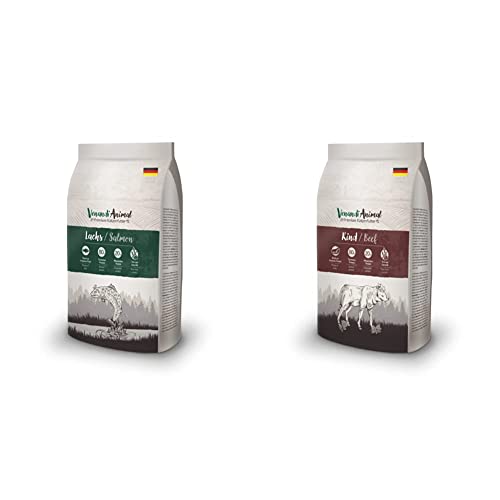 Venandi Animal Premium Trockenfutter für Katzen, Rind, getreidefrei mit viel frischem Fleisch, 1.5 kg & Premium Trockenfutter für Katzen, Lachs, getreidefrei mit viel frischem Lachs, 1.5 kg von Venandi Animal