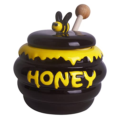 Vencer Keramik Honigglas mit Deckel und Honig Holz Dipper,Mini Honig Glas für Zuhause Küche,VHP-001 von Vencer