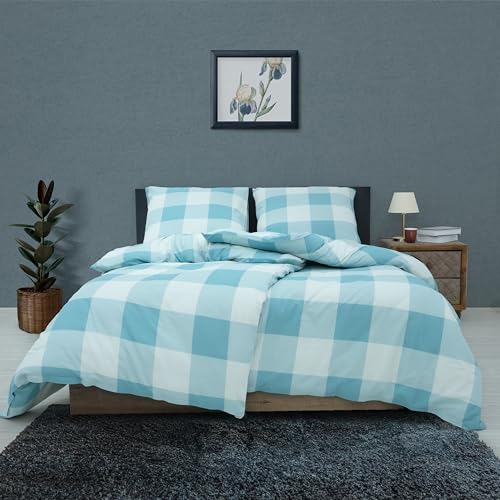 Vency Bettwäsche 135x200 4-Teilig Türkis - Oeko-TEX 80% Baumwolle & 20% Polyester, 2X Bettbezug Reißverschluss + 2X Kissenbezug 80x80 Umschlagverschluss, Varia Modell von Vency