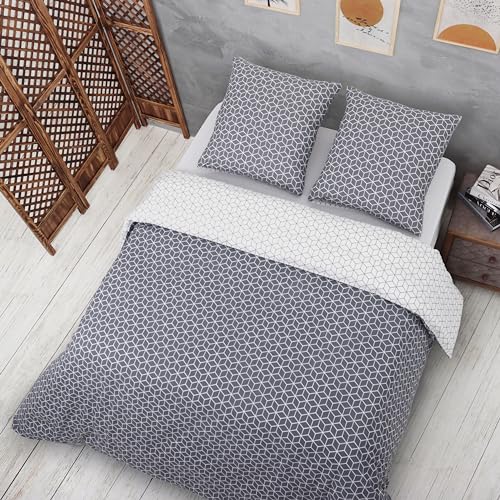 Vency Bettwäsche 155x220 2-Teilig Grau - Oeko-TEX 80% Baumwolle & 20% Polyester, 1x Bettbezug Reißverschluss + 1x Kissenbezug 80x80 Umschlagverschluss, Puzzle Modell von Vency
