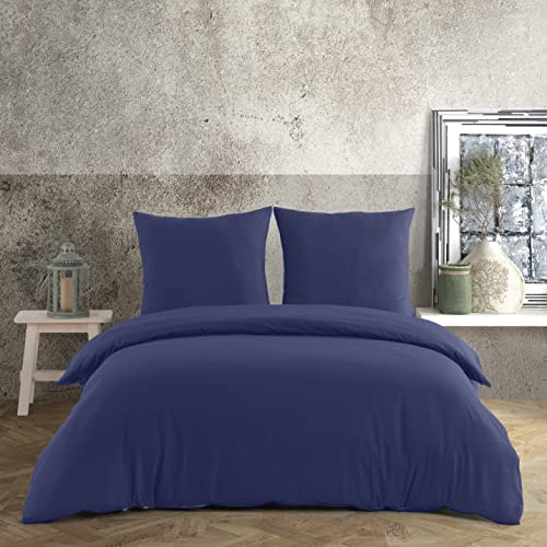 Vency Plain Bettwäsche 200x200 Navy Blau - Atmungsaktiv - Renforcé Bettwäsche-Set mit 1x Bettbezug 200x200 + 2X Kissenbezug 80x80 - Bettwäsche Navy Blau von Vency