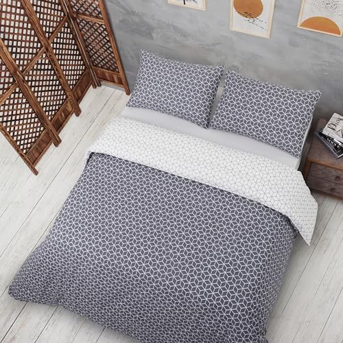 Vency Bettwäsche 240x220 3-Teilig Grau - Oeko-TEX 80% Baumwolle & 20% Polyester, 1x Bettbezug Reißverschluss + 2X Kissenbezug 50x80 Umschlagverschluss, Puzzle Modell von Vency