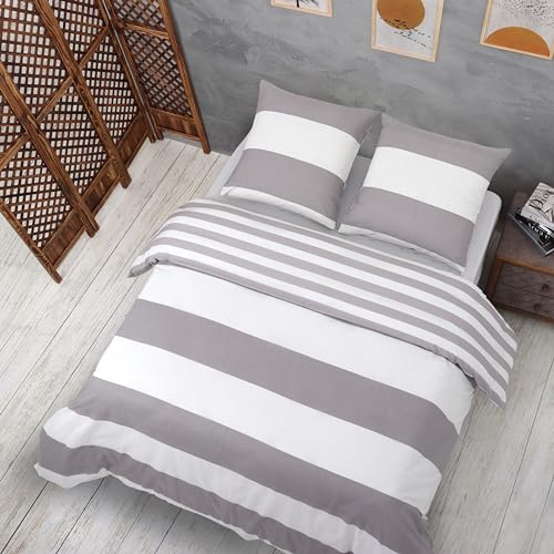 Vency Bettwäsche 240x220 3-Teilig Grau & Weiß - Oeko-TEX 80% Baumwolle & 20% Polyester, 1x Bettbezug Reißverschluss + 2X Kissenbezug 65x65 Umschlagverschluss, Still Modell von Vency