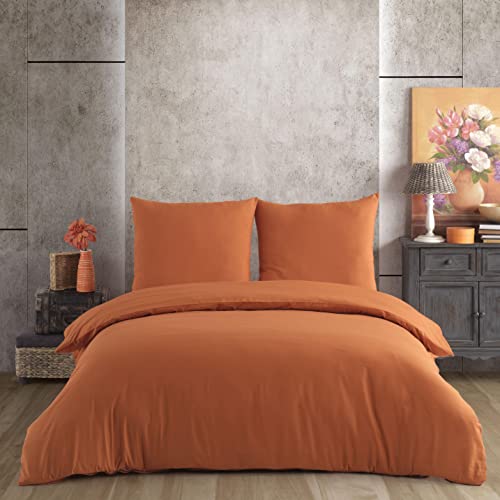 Vency Plain Bettwäsche 200x200 Orange - Atmungsaktiv - Renforcé Bettwäsche-Set mit 1x Bettbezug 200x200 + 2X Kissenbezug 80x80 - Bettwäsche Orange von Vency